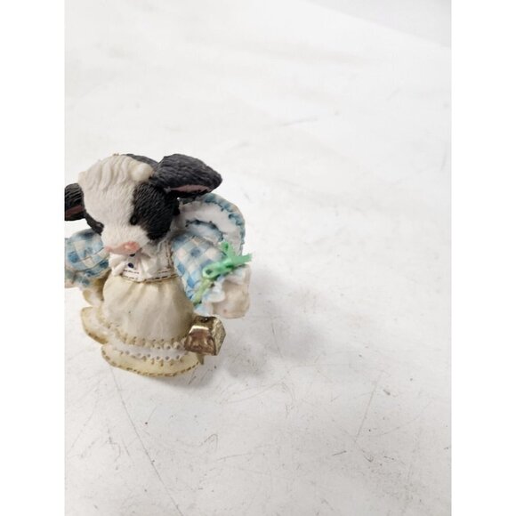 Vintage Enesco Mary's Moo Moos Cow Figurine Angel Girl With Bell Ornament - Picture 3 of 8